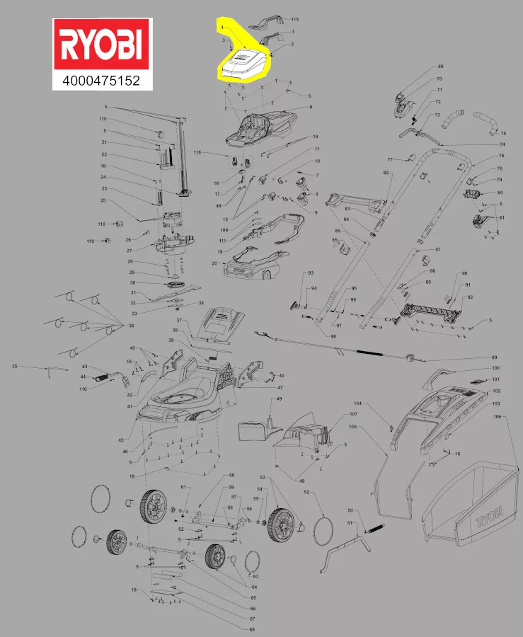 couvercle batterie réf. 5131043027 Ryobi